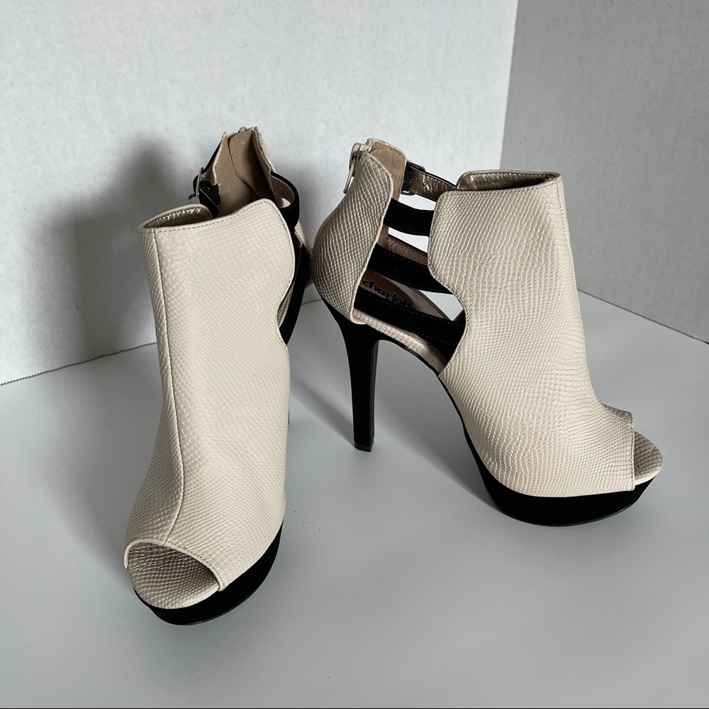 Charlotte Russe Black & Cream Snakeskin Heels